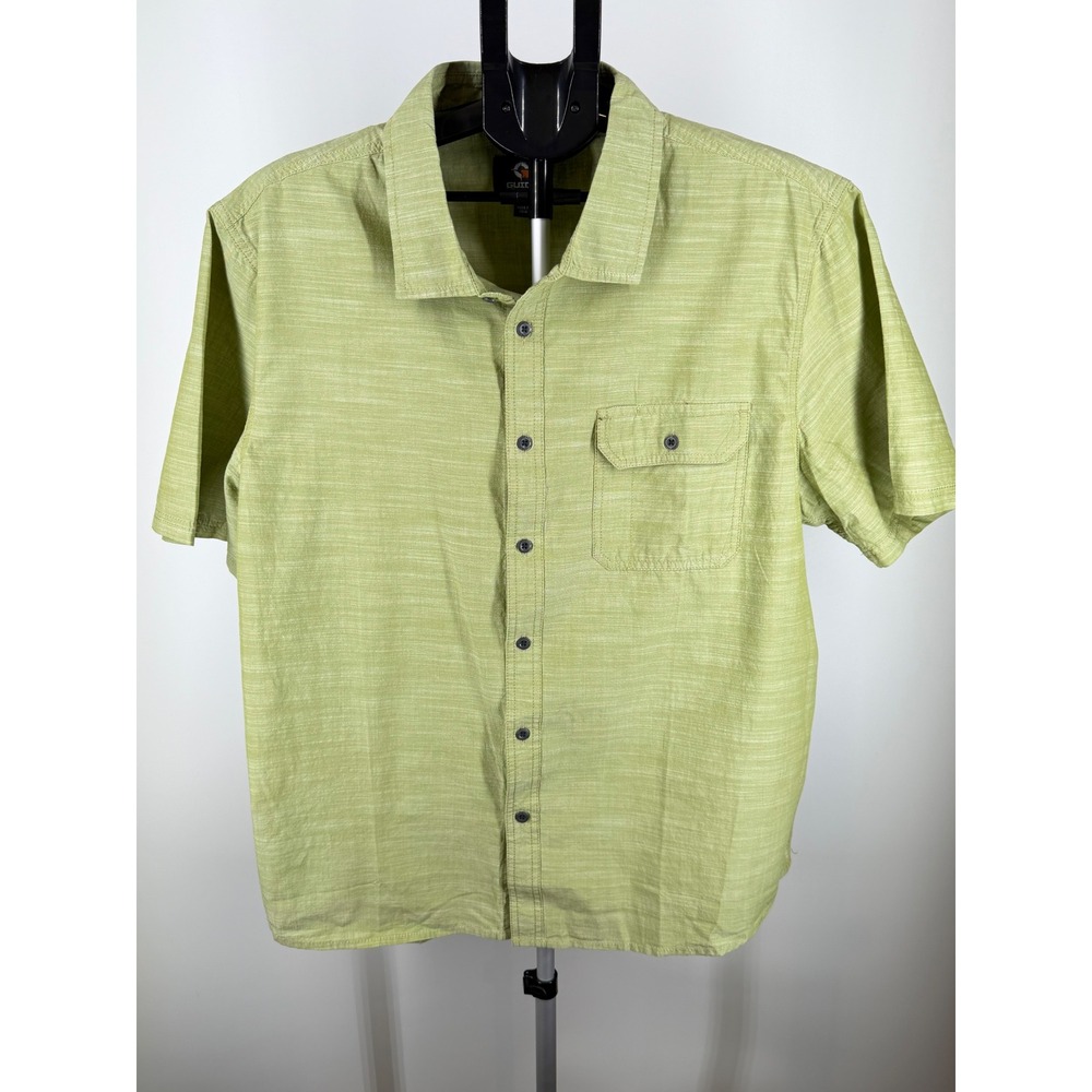 Guide Gear Mens XL Short Sleeve Button Down Shirt Lime Green Textured Cotton